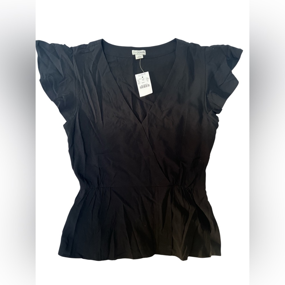 J. Crew Black Ruffle Sleeve Blouse